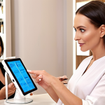 ** A professional and empathetic female beauty consultant, appearing to be Russian, in her 30s-40s, interacting closely with a diverse female client in a modern, well-lit beauty salon or store. The consultant is holding a tablet or smartphone, showing the client results from an AI skin diagnosis or a virtual makeup try-on using AR. Both the consultant and client look engaged, with a sense of trust and understanding between them. The background features neatly arranged shelves with a variety of beauty products, subtly hinting at personalized and sustainable options. The lighting is soft and natural, emphasizing a welcoming and professional atmosphere. High-resolution, realistic, focus on human connection and integration of technology.

2.  **Prompt for
