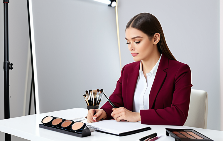 Aspiring Beauty Consultant**

"A young woman, fully clothed in modest business casual attire, attending a makeup masterclass. She's taking notes diligently in a bright, modern studio setting. Safe for work, professional, appropriate content, perfect anatomy, well-formed hands, natural proportions, high-quality image."

**