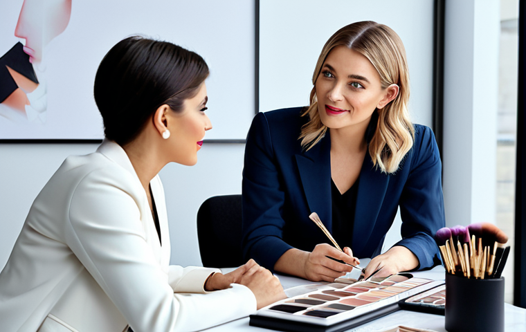 뷰티컨설턴트 피드백 수용법 - **

"A close-up shot of a satisfied client looking at her reflection in a mirror after a makeup sess...