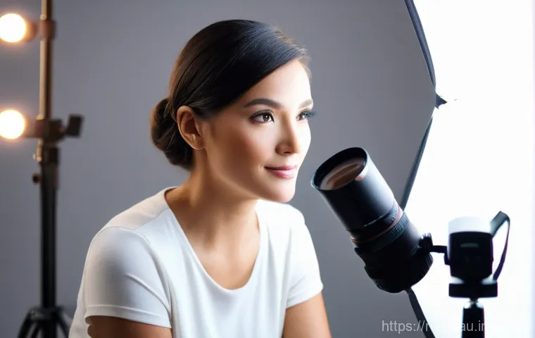 뷰티컨설턴트 실무 중심 강의 - A focused young woman in her early twenties, dressed in a clean, professional white smock, meticulou...