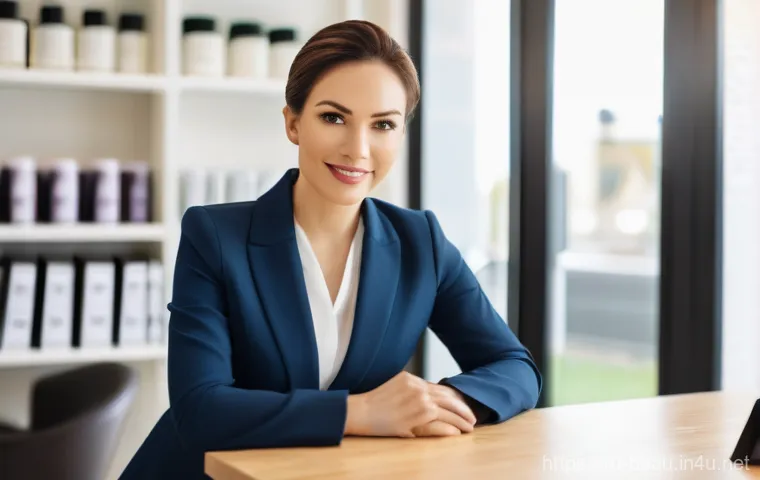 뷰티컨설턴트 연봉 협상 노하우 - A highly organized female beauty professional, mid-20s, with impeccably styled hair and makeup, is m...