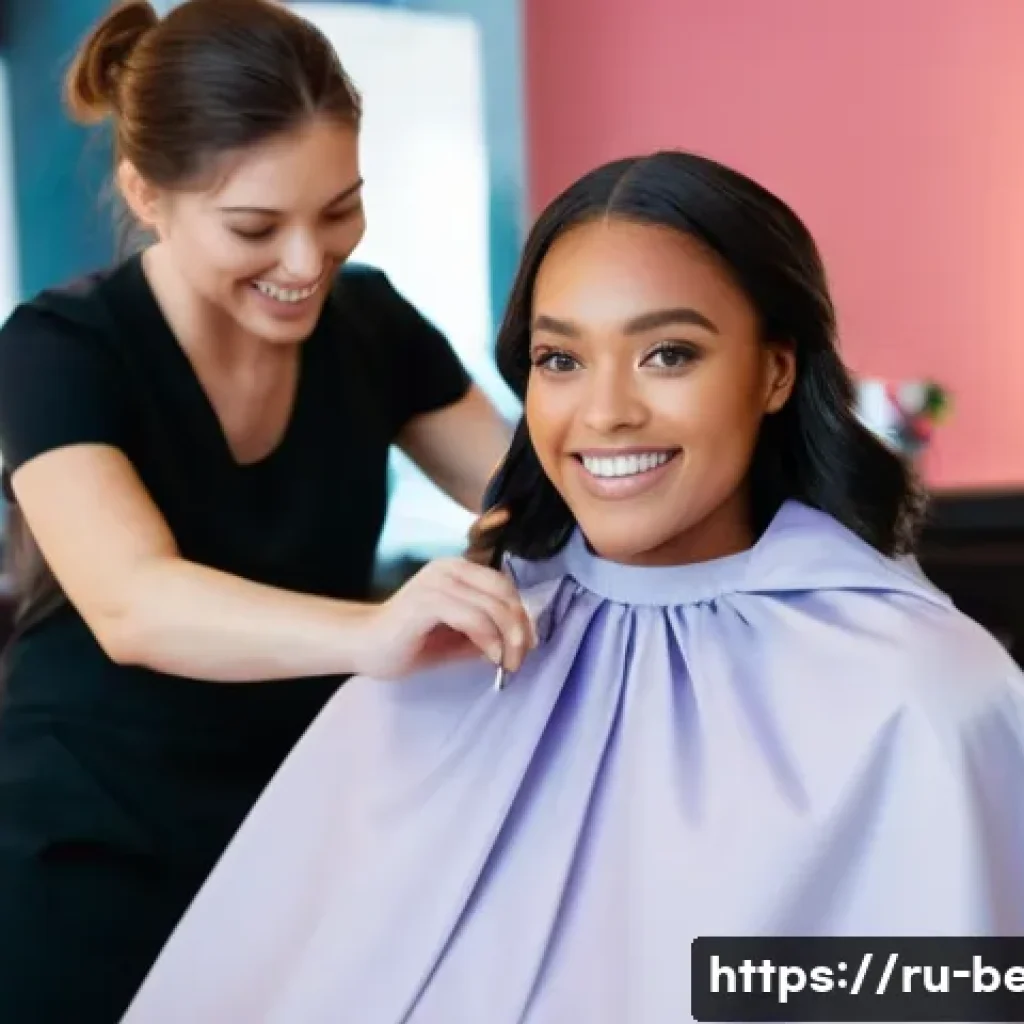 뷰티컨설턴트 소셜 미디어 활용 - **Prompt:** A young woman with a warm, inviting smile sits in a salon chair, draped in a protective ...