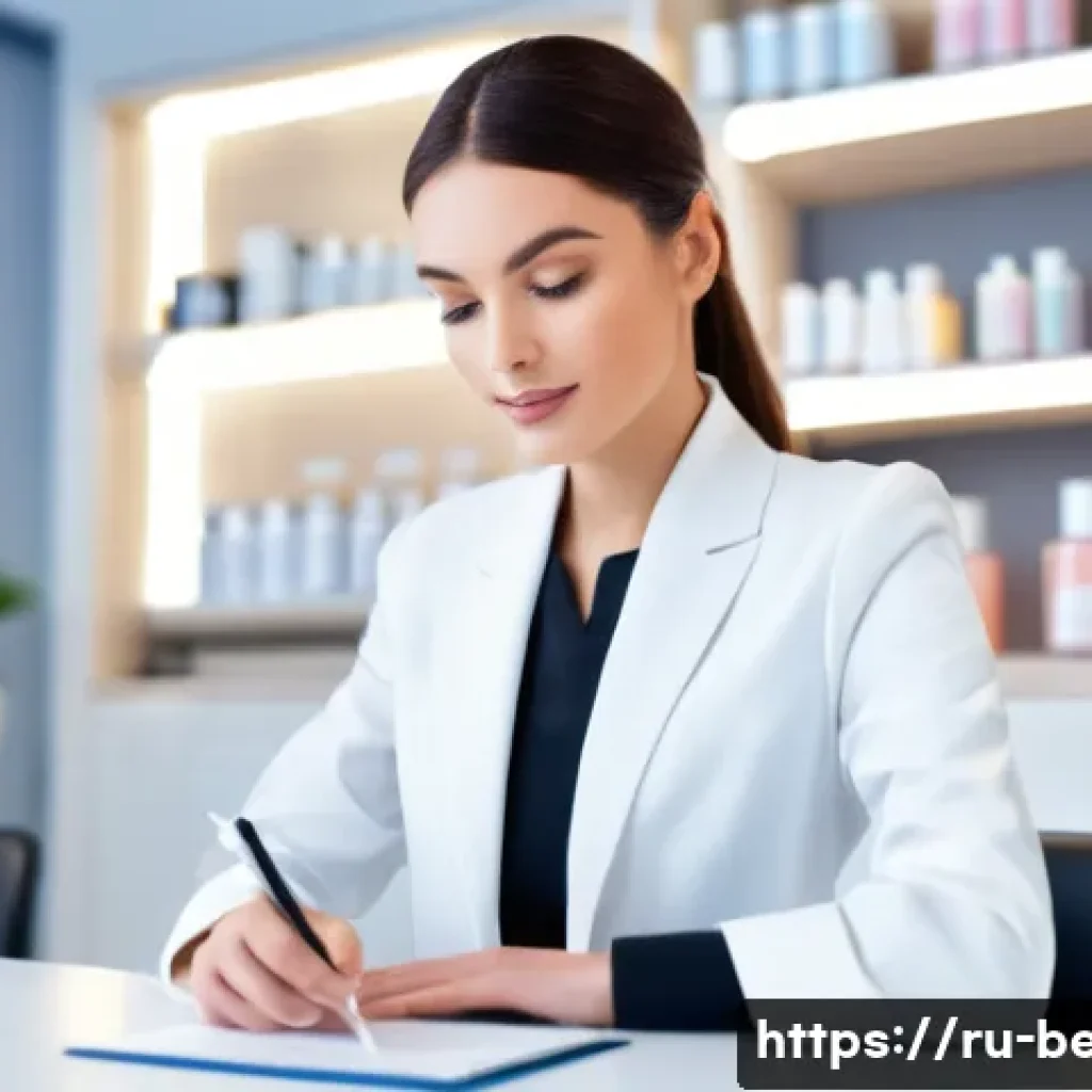 뷰티컨설턴트 자격증 갱신 방법 - **Prompt:** A focused female beauty consultant, in her late 20s to early 30s, professionally dressed...