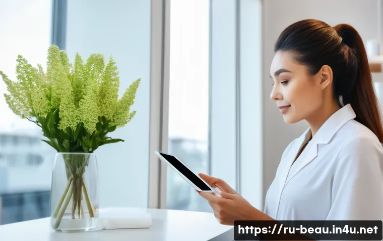 뷰티컨설턴트 실무 기반 학습 - A professional beauty consultant attentively listening and engaging in a detailed conversation with ...