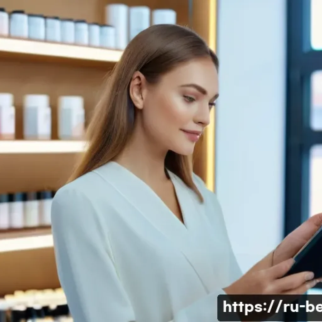 뷰티컨설턴트 관련 데이터 활용 - A modern beauty consultant in a stylish Moscow boutique using augmented reality technology on a tabl...