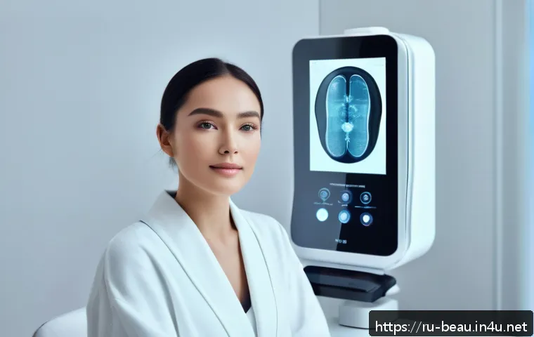 뷰티컨설턴트 새로운 기술 습득 - A modern beauty consultant using a high-tech skin scanner device on a female client in a sleek, well...