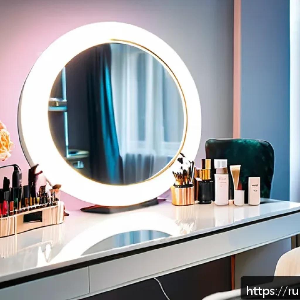 뷰티컨설턴트 프리랜서 도전기 - A modern beauty consultant workspace featuring a well-lit vanity table with professional cosmetic pr...