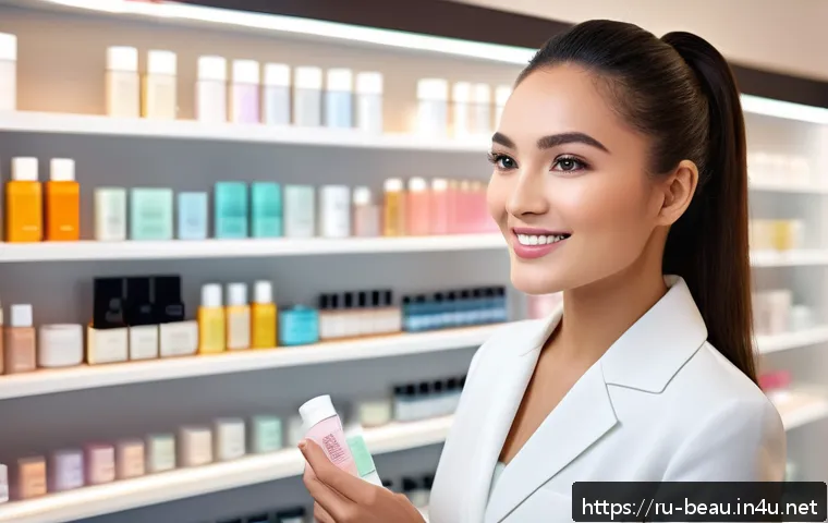 뷰티컨설턴트 직업적 평가 기준 연구 - A professional beauty consultant in a modern, elegant cosmetics store setting, dressed in neat, styl...
