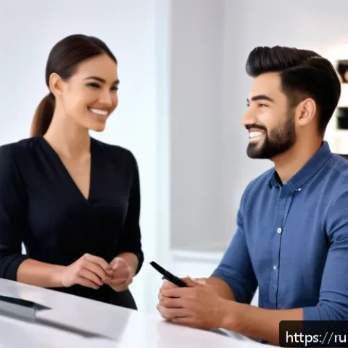 Home 31 뷰티컨설턴트 업무 스트레스 관리법 - A professional beauty consultant in a modern salon setting, attentively listening to a diverse clien...