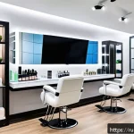 Home 18 뷰티컨설턴트 이직 시 고려사항 - A modern beauty salon interior showcasing a comfortable and ergonomic workspace designed for long ho...