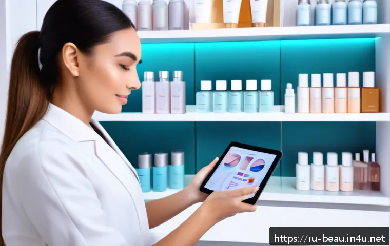 뷰티컨설턴트 자격증 시험 대비 전략 - A professional beauty consultant in a modern skincare clinic setting, demonstrating facial analysis ...